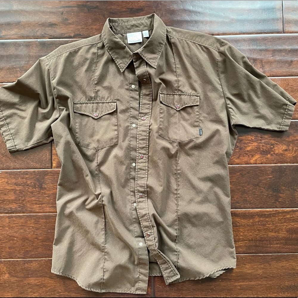 Chocolate Brown Western Styled Short Sleeved Shirt Pearl Snaps by Hurley